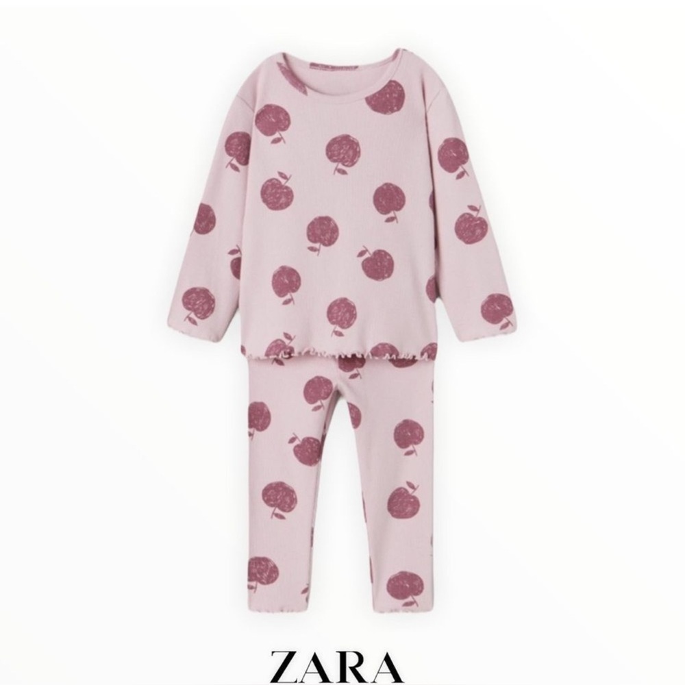$13 ADD ON ZARA Kids | Pink | Apples Ribbed Top Set 2-3Y Tee Lettuce Edged Girls